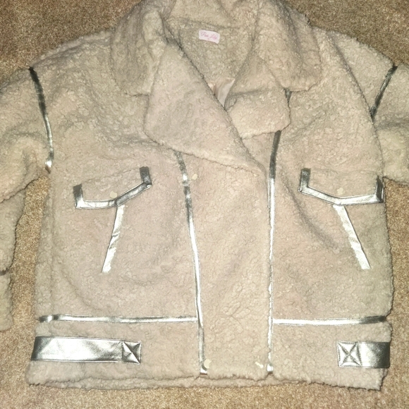 Pink Lily Beige Sherpa Moto Jacket large - Picture 3 of 5